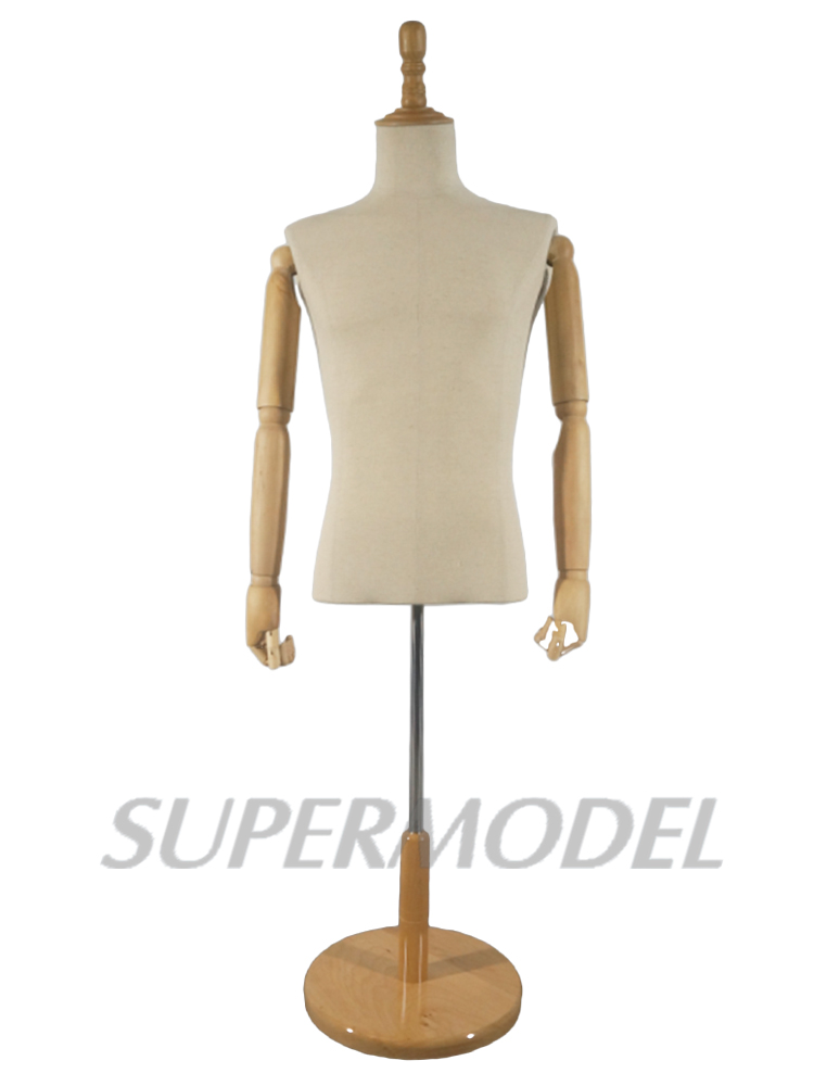 Pinnable foam and covered in durable jersey material dress form with flexible arms